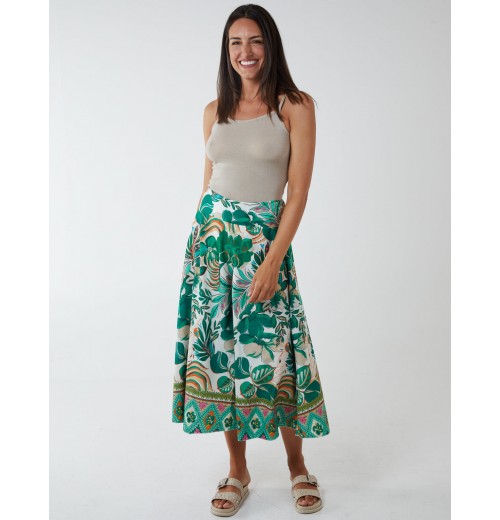 Tropical Print Wide Leg Trouser