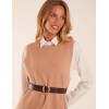 Rib Knit Vest With Blouse With Belt