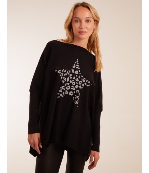 Leopard Star Print Button Back Batwing Top